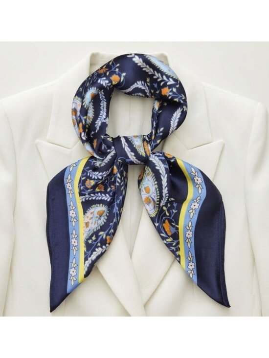 Unbranded Accessories - Elegant Navy Blue Floral Paisley Silky Satin Square Scarf Fashion Neck Accessory